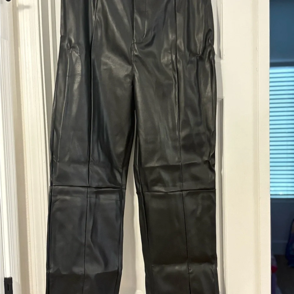 Sleek Black Faux Leather Straight-Leg Pants - Picture 1 of 6